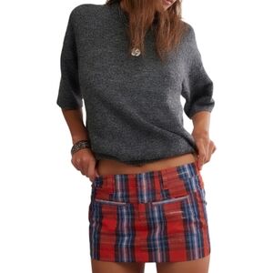 We the Free Mille-Fleurs Micro Mini Skirt Red Combo Plaid 10
